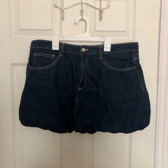 [Women's XL] ZARA Denim Bubble Skirt Dark Wash Balloon Mini Skirt Retro Y2K ｡˚○ - Picture 2 of 8